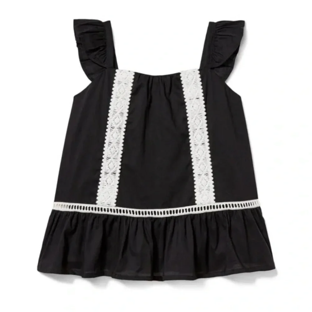 Janie and Jack Peplum Top Cotton Batiste Crochet Trim Flutter Sleeve Toddler